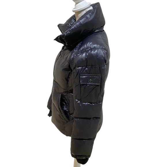 Aqua black puffer zip up jacket detachable faux tan fur trimmed hoodie small - Picture 14 of 16